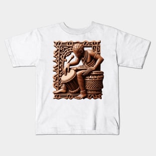 Afrocentric Wooden Carving Drums Kids T-Shirt